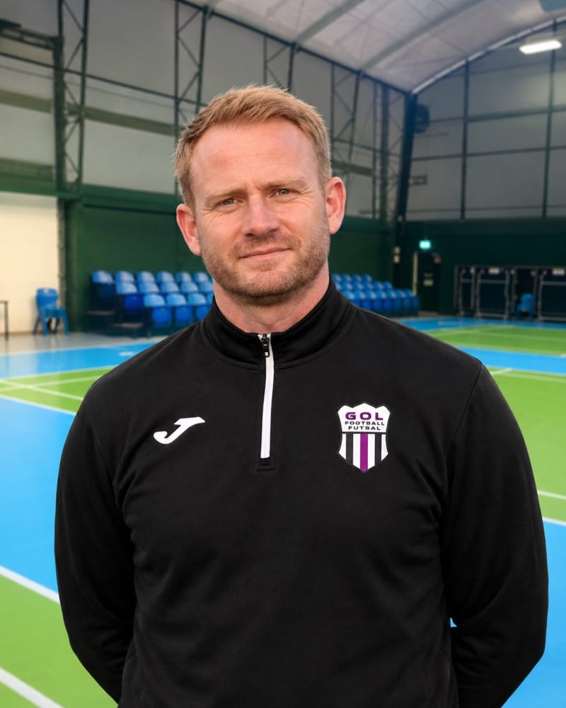 Portrait of Tom Cruse, Gol Futsal coach, on the futsal court
